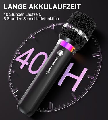 Бездротовий мікрофон з LED-підсвіткою, подвійний, акумуляторний, караоке, чорний