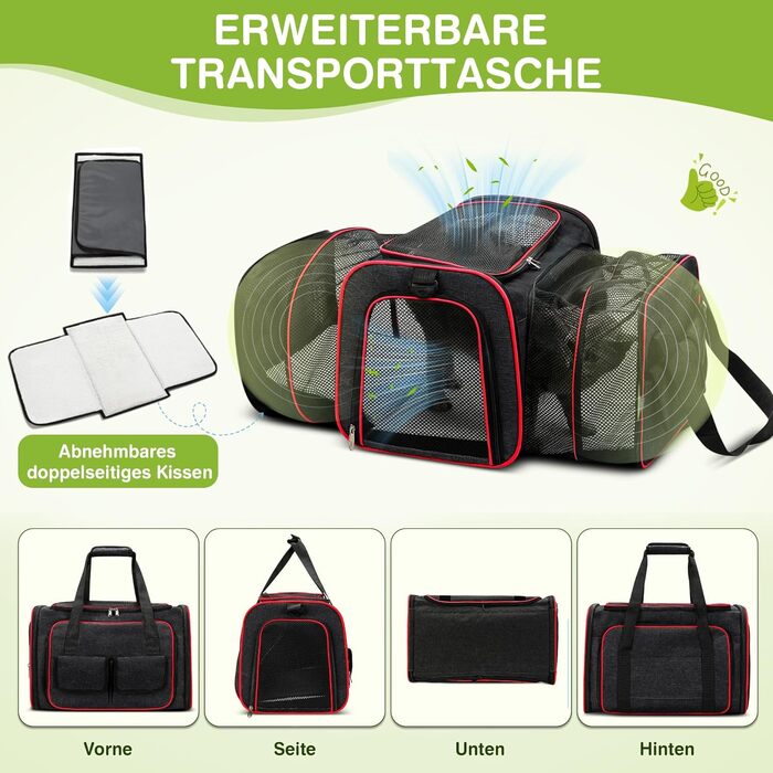 Розширювана переносна сумка-слінг для котів та собак, складна, портативна переноска для домашніх тварин, ідеальна для подорожей, прогулянок, кемпінгу (Чорний, S)