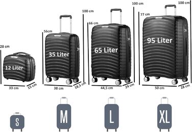 Набір валіз Zelsius 4 шт., чорний | Чотири валізи з жорстким корпусом, TSA замком, подвійними колесами та внутрішнім роздільником | Валізи ручної поклажі, набір валіз з жорстким корпусом 4 шт., велика валіза, дорожній набір