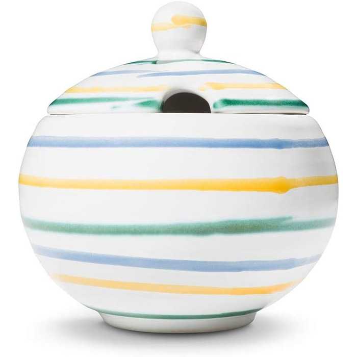 GMUNDNER CERAMICS Sugar Bowl with Cutout Diameter: 10 cm Multicolor Flamed Dishware, handmade in Austria