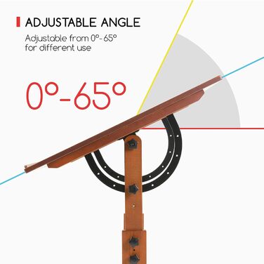 MEEDEN Large Walnut Wood Art Drawing Table - Adjustable Height Studio Desk for Painting, Writing & Reading (107 x 76cm)