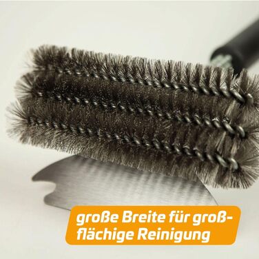 3X Grillfürst Premium Grill Brush with Brass Bristles, 45 cm - Grill Cleaning Brush for Grill Grate, Grill Grate Brush with wide 3-fold brush head and scraper (2x stainless steel with scraper)