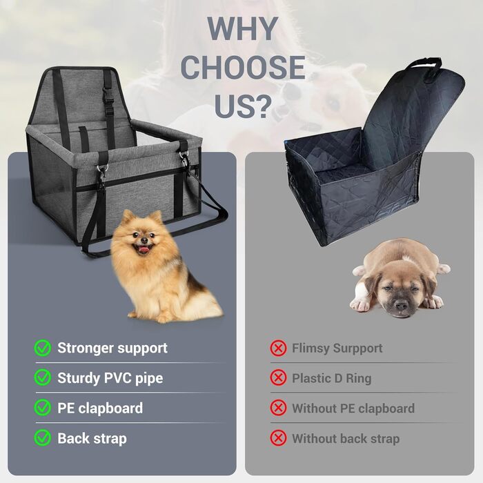 Автокрісло для собак на заднє сидіння, Oxford, дихаючий матеріал, миється, для собак маленьких та середніх порід, темно-сірий