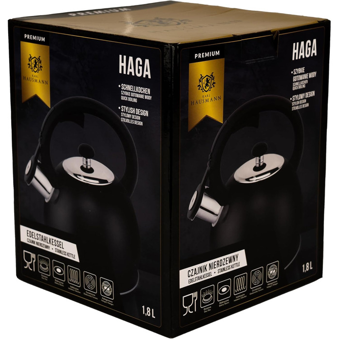 Чайник електричний KARL HAUSMANN Induktion 1.8L чорний з авто-свистком - нержавіюча сталь для всіх плит