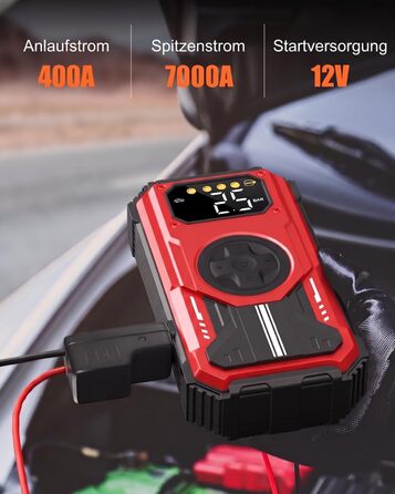 Powerbank для авто 7-в-1: Пускозарядний пристрій 7000A, Компресор 150 PSI, LED Ліхтарик, LCD Дисплей (Бензин до 10л, Дизель до 8л)