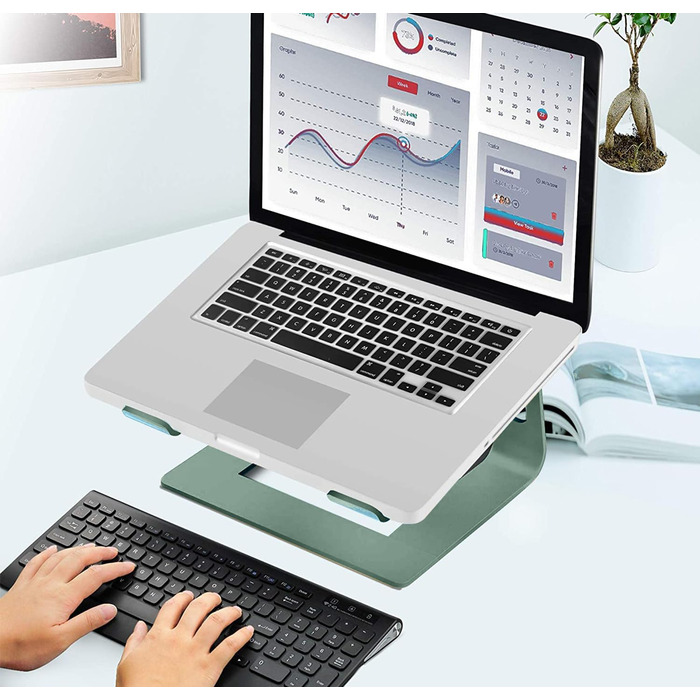 Підставка для ноутбука Orionstar, ергономічна, алюмінієва, з вентиляцією, сумісна з MacBook, Samsung, 10-15.6 дюймів, сіра (зелена)