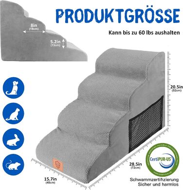Dog stairs, dog stairs 50cm high, pet stairs 4 steps, removable non-slip foam dog ramp, dog stairs for small dogs and cats, washable cat stairs