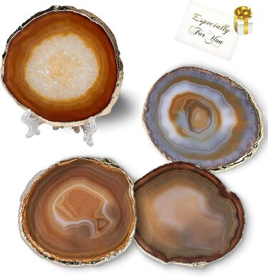 Yougoals Coasters, Geode Coasters for Drinks, Gemstone, Natural Stone, Agate Slices, Coasters, Cup Mat for Home Decoration (4 Pieces) (Natural Coffee, 4 Pieces)