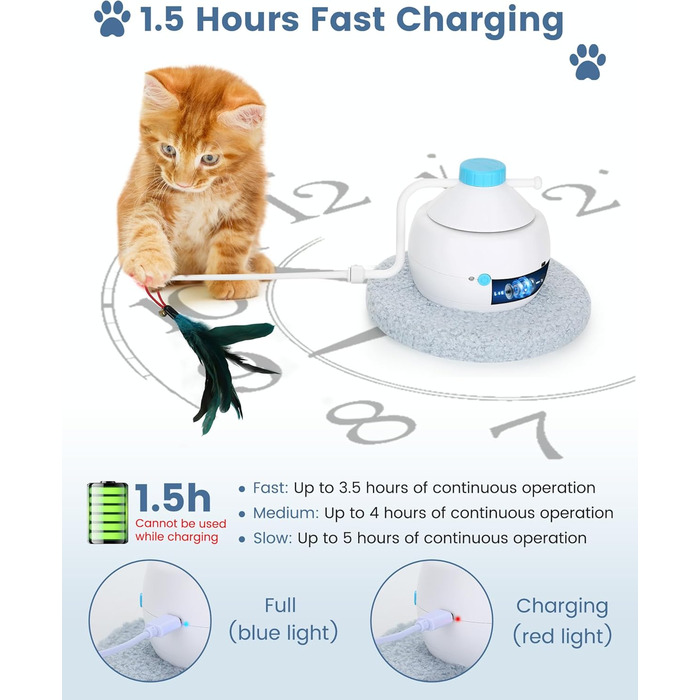 Cat Toy Self-Entertainment, 3 IN 1 Interactive Feather Toy for Cats with 360 Degree Automatic Rotating, USB Rechargeable Complete Set Cat Accessories Electric (Light Blue)
