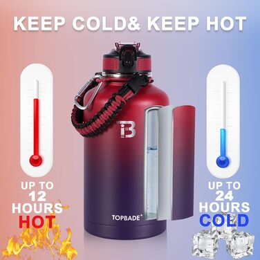Stainless Steel Water Bottle 1900 ml (+2 Lids), 1.9 Liter Insulated Water Bottle with Straw, Leak-Proof Double-Walled Insulated Bottle with Chug Lid for School, Fitness, Outdoors