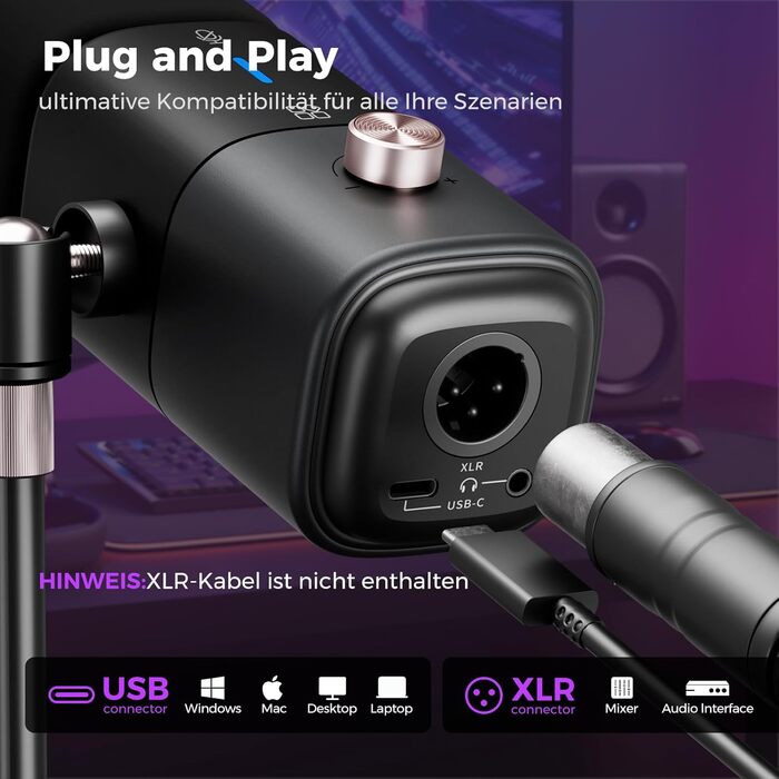 Конденсаторний мікрофон NearStream AM25X з підставкою: USB/XLR, для стрімінгу, подкастів, ігор (PC/PS5/PS4), з функцією моніторингу та шумозаглушення