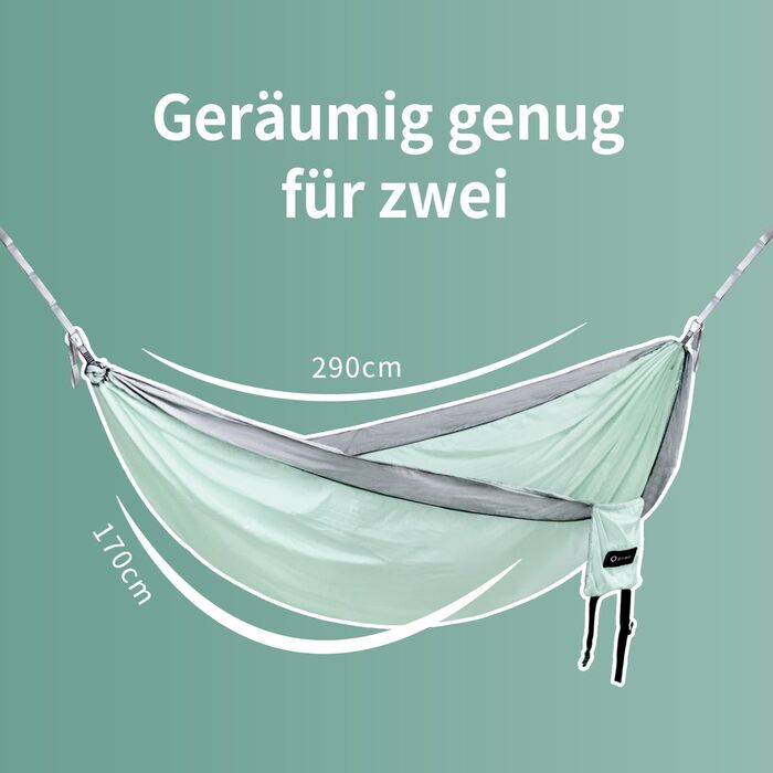 Гамак для відпочинку на двоє | 300 кг | Гамак-матрас з комплектом кріплення | Наметний гамак з нейлону | 290x170 см (м'ятний)