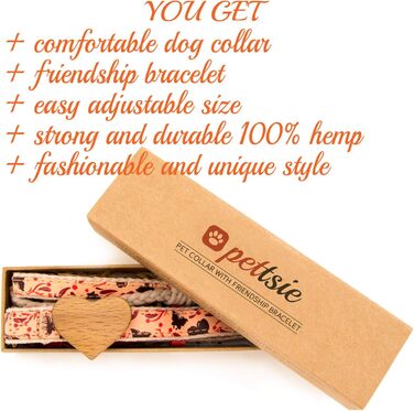 Нашийник для собак Pettsie з серцем та браслетом дружби, регульовані розміри S та M, комфортний дизайнерський льон, міцний та довговічний, чудовий подарунок для любителів собак (35,6 - 50,8 см (M), Червоний)