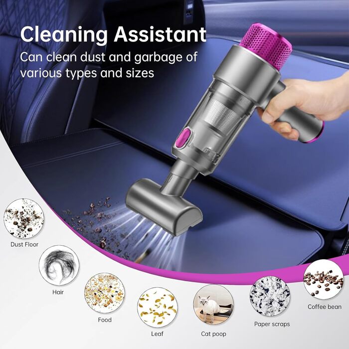 Ручний бездротовий пилосос QQLIKE з акумулятором 15000Pa, HEPA-фільтр, для авто, кухні, видалення шерсті тварин, фіолетовий