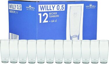 Пивні келихи Van Well Willibecher 0,5 л, набір 12 шт, преміум, міцне скло, для пива, ресторанна якість, можна мити в посудомийці, з мірною шкалою