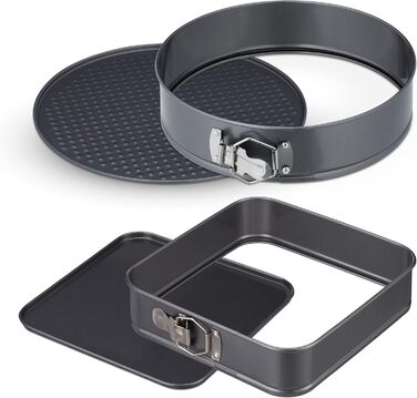 Набір для випічки Relaxdays, 7 предметів, круглі та квадратні форми, 18-28 см, сталь з антипригарним покриттям