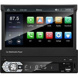 EZoneTronics 7-дюймове 1DIN автомагнітола з CarPlay/Android Auto, сенсорний екран, Bluetooth, підтримка SWC, Mirror Link, еквалайзер, FM/RDS, USB Type-C, AUX, TF-карта, камера заднього виду CW0013