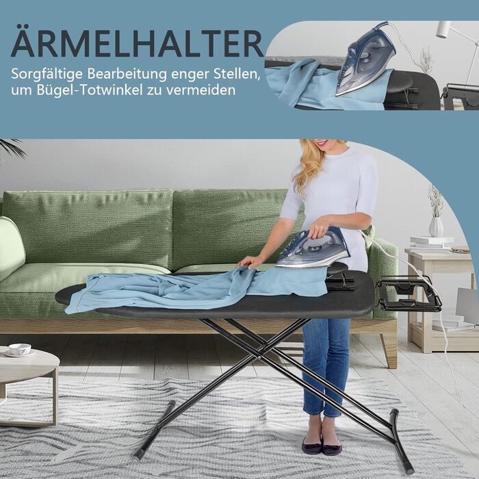 Відкидна прасувальна дошка з підставкою для праски, регульована по висоті, з неслизькими ніжками, компактна, чорна (122 x 38 см)