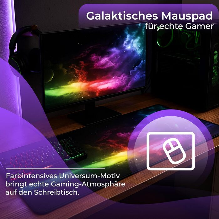 Килимок для миші Retoo XXL, 885 x 400 мм, ігровий з малюнком, великий розмір, преміум-поверхня, для покращення точності та швидкості, без бахрому