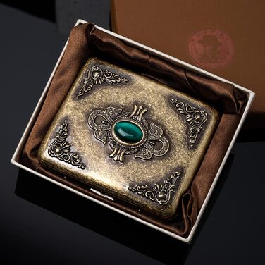 Goshentech Vintage Case Metal-Coated Copper Surface Imitation Emerald Ornament 18-20 Capacity Gift Box Packaging (Bronze, 85 mm, King-Size)