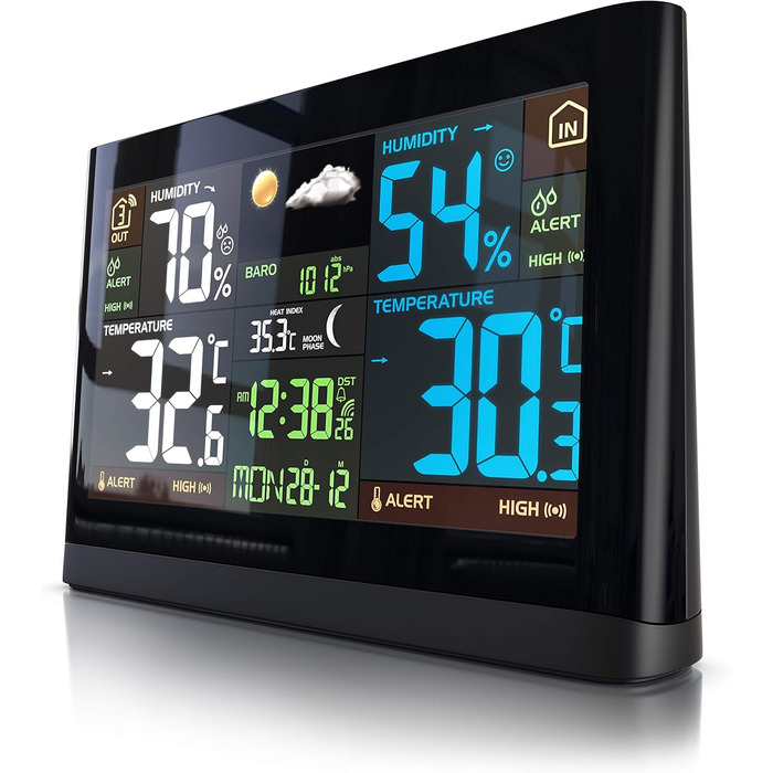 Brandson Weather Station with Color Display - with Outdoor Sensor - DCF Radio Clock Reception Signal - Indoor and Outdoor Temperature - Relative Air Pressure - Barometer - Temperature Trend – Light Sensor - LCD Display
