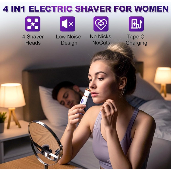 Електричний жіночий триммер 4-в-1: для тіла, обличчя, носа та бікіні. USB