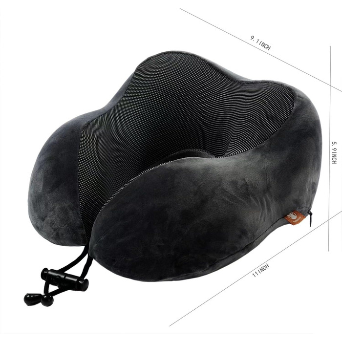 Подушка для шиї з піною з пам'яті, 360-градусна підтримка голови, зручна та легка, ідеальна для сну в літаку, авто, поїзді, автобусі та вдома, з чохлом для зберігання (Сіра)