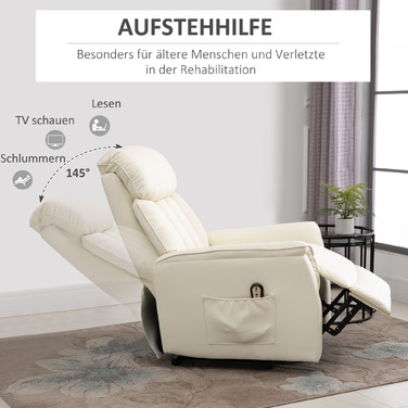 HOMCOM Power Lift Recliner Chair, TV Chair, Armchair with Lifting Assistance, Electric Reclining Function, Faux Leather, Beige, 80 x 94 x 104 cm | Aosom