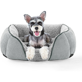 JOEJOY Dog Bed - Medium & Large Dogs, Dog Basket Washable - Fluffy Dog Bed, Non-Slip Dog Beds & Dog Baskets, Plush Dog Basket for Dogs & Cats (L76×61×23 cm) (S(51×48×15 cm), Light Grey)