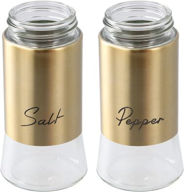Набір солянок та перечничок 150 мл (2 шт.) з нержавіючої сталі та скла, золоті, для дому, кухні, ресторану, барбекю
