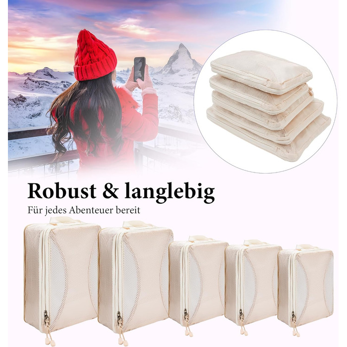 Органайзер для валізи KiwiPower, 8 шт. – комплект кубів для компресії, водонепроникні сумки для одягу для подорожей, ручної поклажі та рюкзаків (Бежевий)