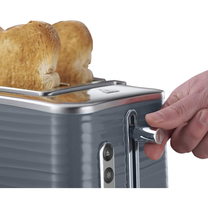 Russell Hobbs Toaster [for 2 slices] Inspire Grey with high-quality glossy finish (extra wide toast slots, including bagel attachment, 6 browning levels + defrost & reheat function) 24373-56