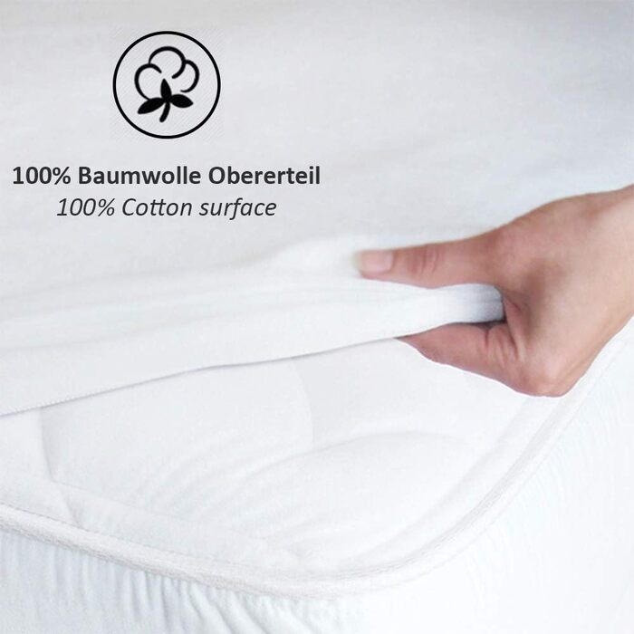 Alreya Waterproof Mattress Protector Breathable Cover with All-Round Cover 90 cm x 200 cm (2-Pack) Mattress Topper without Crinkling, Cotton Mattress Protector
