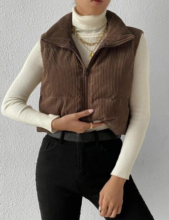 Жіноча куртка Gihuo з начосом та блискавкою, коротка модель (L, Кофе)