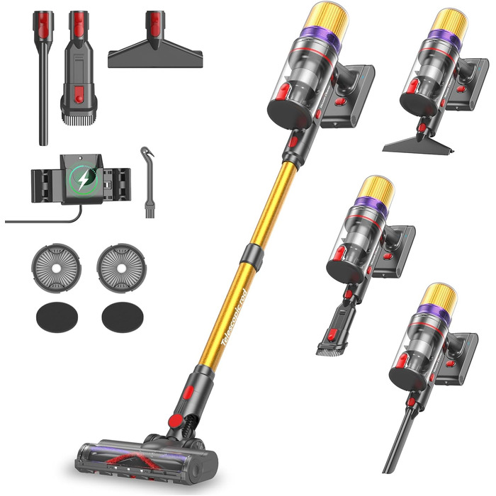 Бездротовий акумуляторний пилосос V16 600W з LED-дисплеєм та автоматичним режимом. Підходить для твердих підлог, килимів та видалення шерсті тварин.