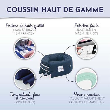 Подушка для подорожей Le Pe Dormeur, ергономічна, 3-в-1, ультракомфортна, компактна, виготовлена у Франції, пральна – Колір: Нічний блакитний