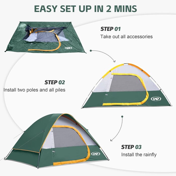 Намет кемпінговий 3-місний UNP Campingzelt водонепроникний, вітростійкий, з тентом від дощу, легкий у встановленні, портативний купольний намет для кемпінгу (Вертикальний, 3)