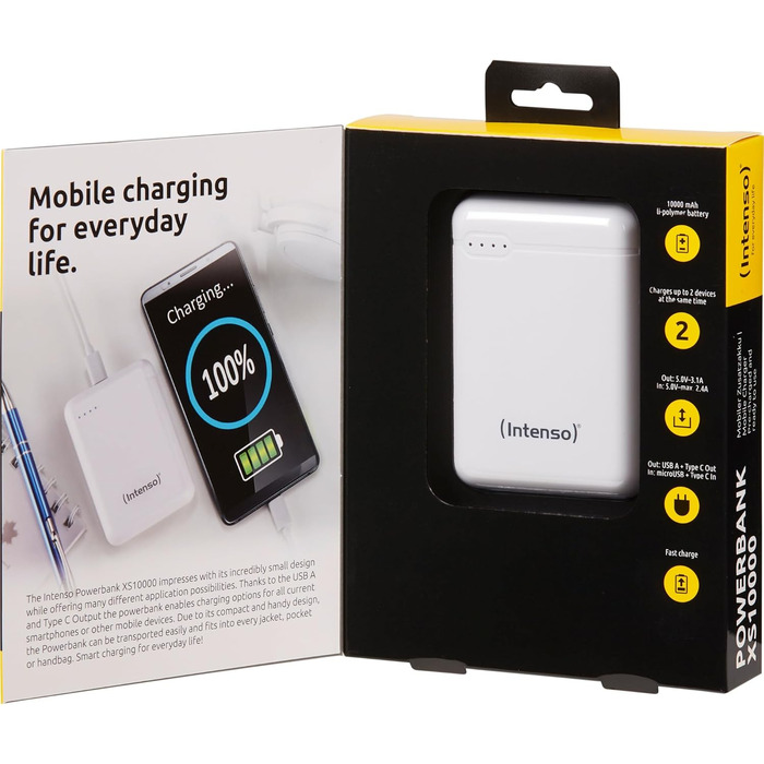 Powerbank Intenso 10000mAh XS - білий, для смартфонів, планшетів, MP3-плеєрів та цифрових камер