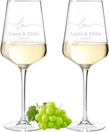 Leonardo Puccini Weinglas 560 ml 2-piece Set with Engraving for Couples - Anniversary and Engagement Gifts - Personalized Wedding Gift - Wine Glass for Women and Men - Glass Wine Goblet
