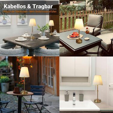 LED настільна лампа бездротова, акумуляторна, 3000mAh, торшер для спальні, вітальні, на терасу, регулювання яскравості, сенсорне управління, ретро-золотий