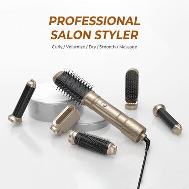 Набір Airstyler Warmluftbürste 6 в 1: фен, круглі щітки, браш, локони, випрямляч, золото