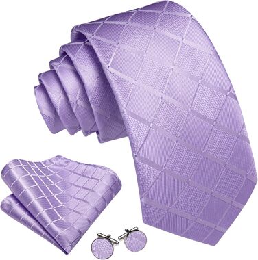 Набір краваток для чоловіків Barry.Wang: краватка, краваткова застібка, кишеньковий хустинка, запонки (лавандовий)