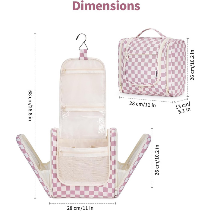 Сумка для косметики жіноча та чоловіча на блискавці, підвісна, водонепроникна (блакитний лист, сітка рожева)