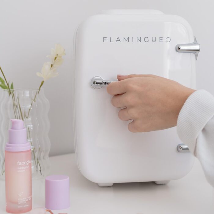 Mini холодильник Flamingueo 4L, 12V/220V: Косметичний, для догляду за шкірою, настільний, білий