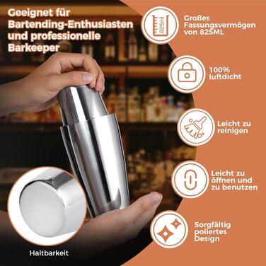 Набір для коктейлів Sosayet, нержавіюча сталь, з аксесуарами та рецептами, 750 мл, для початківців та професіоналів, подарунок для чоловіків (з підставкою)