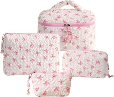Набір косметичок з квітами для дівчаток та жінок, бавовняні культки, косметичні сумочки, естетичний стиль Clean Girl, рожевий бантик