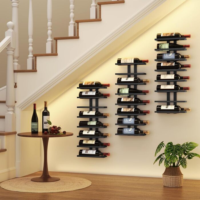 Настінна вітрина для вина FAVOOOSTY з 8 полицями, металева, чорна, для вітальні, спальні, винного погреба (3 шт.)