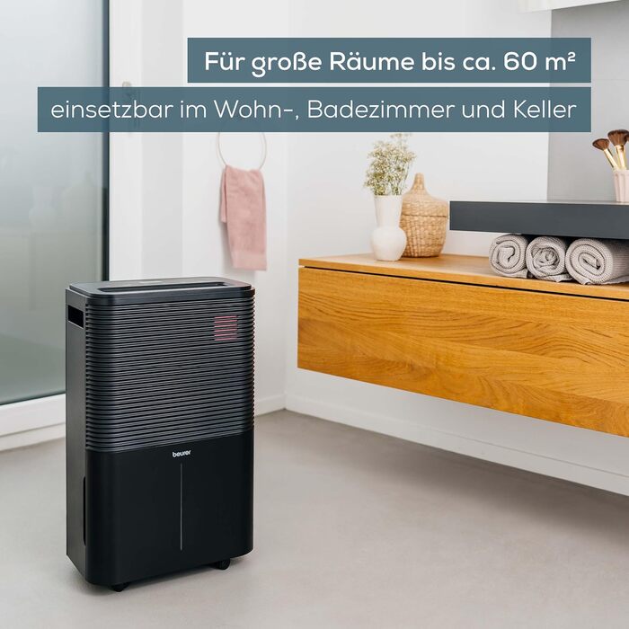 Beurer LE 150: Електричний осушувач повітря - 12 л/24 год, для дому та сушіння білизни, тихий, проти цвілі та запахів, резервуар 2 л, до 30 м²