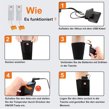 Гріючі шкарпетки Svpro для чоловіків та жінок, акумуляторні, з підігрівом, теплі, для зими, для кемпінгу та полювання (M, чорний)