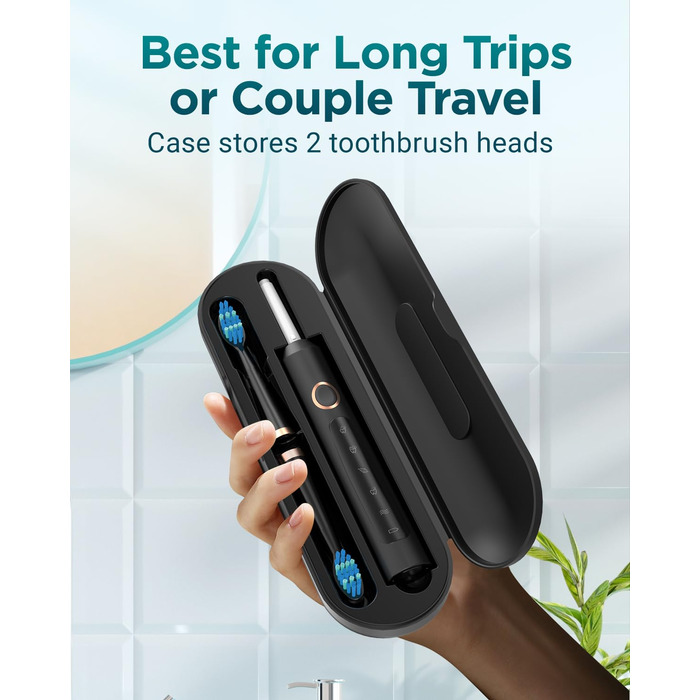 Електрична зубна щітка Sonico з 8 насадок, 5 режимів, чорна. Для подорожей.